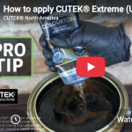 Tutorial thumbnail: gloved hand pours paint from a can into an open can, with a PRO TIP badge and CUTEK logo, plus a red YouTube play button overlay.