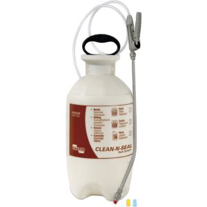Deck sprayer bottle with white hose and spray wand labeled CLEAN-N-SEAL, for deck sealant application
