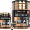 Two metal cans of Cutek Extreme deck/siding wood oil for exterior use, with black and bronze labels showing a wooden deck scene.
